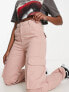 Фото #4 товара Bershka drawstring waist cargo trousers in dusty pink