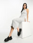 Bershka ribbed racer neck bodycon midi dress in grey