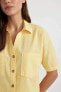 Oversize Fit Gömlek Yaka Keten Karışımlı Kısa Kollu Bluz C6193axyl118