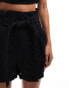 & Other Stories linen high waist belted shorts in black