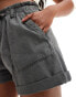 Фото #3 товара Pull&Bear paperbag waist cotton short in washed grey