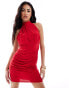 Фото #1 товара Flounce London high neck mini dress in red