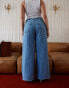 Фото #7 товара ASOS DESIGN Curve high waisted wide leg jeans with cinch in clean blue