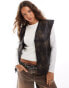 Noisy May faux leather zip thru vest in washed brown Фиолетовый, L - EU 40 - фото #1