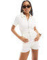 Фото #2 товара ASOS DESIGN fitted short sleeve denim playsuit in white