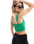 Stradivarius linen look square neck cami top in green