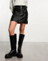 New Look double buckle PU mini skirt in black 34 - фото #10