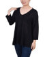 ფოტო #3 პროდუქტის Petite 3/4 Sleeve V-neck Top