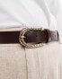 ASOS DESIGN Curve waist and hip jeans belt with gold snake buckle in brown