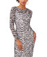 Фото #4 товара Women's Printed Round-Neck Long-Sleeve Mesh Dress