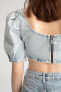 Фото #12 товара Slim Fit Balon Kollu Fermuarlı Jean Crop %100 Pamuk Top