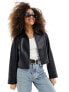 Фото #1 товара ASOS DESIGN leather look top collar jacket in black