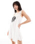 ASOS DESIGN voile smock mini dress with lace trims & black bow in white Белый, 40 - фото #3