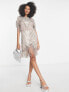 ASOS DESIGN embellished shift mini dress with beaded fringe in blush