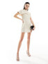 ASOS DESIGN textured one sleeve mini dress in stone 40 - фото #1