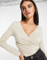 Фото #3 товара ASOS DESIGN wrap long sleeve bodysuit in stone