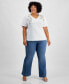 ფოტო #1 პროდუქტის Plus Size Cotton V-Neck Embellished T-Shirt, Created for Macy's