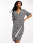 Y.A.S Elma mini wrap dress in black and white ditsy print