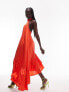 Topshop halter neck maxi dress with asymmetric frill hem in red