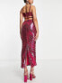 Simmi Tall sequin cut out waist maxi skirt co-ord in pink