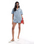 ASOS DESIGN denim boxy shirt playsuit in blue stripe Голубой, 40 - фото #2