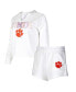 Фото #1 товара Women's White Clemson Tigers Sunray Notch Neck Long Sleeve T-shirt and Shorts Set