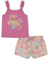 Little Girls Dinosaur Tank Top & Floral French Terry Shorts, 2 piece set