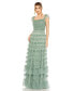 Women's Ruffle Cap Sleeve Embellished Tiered Gown