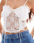 Фото #3 товара Miss Selfridge lace tie front festival corset top in cream