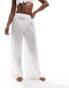 Pieces ladder lace wide leg trousers in white