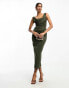 Фото #1 товара ASOS DESIGN square neck pleat bust midi pencil dress in deep green