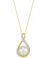 ფოტო #1 პროდუქტის Cultured Ming Pearl (11mm) & Diamond (1/4 ct. t.w.) Swirl Pendant Necklace in 14k Gold, 16" + 2" extender