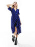 Wednesday's Girl wrap detail check midaxi dress in blue