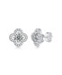 ფოტო #1 პროდუქტის Sterling Silver White Gold Plated with 0.50ctw Lab Created Moissanite Four-Leaf Halo Cluster Stud Earrings