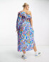 Native Youth one-shoulder paint print midaxi dress in blue multi