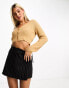 ASOS DESIGN crop cardigan in fluffy yarn in camel