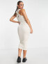 River Island v neck textured midi dress in stone