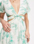 Фото #6 товара ASOS DESIGN soft tiered mini dress with tie waist detail in green floral