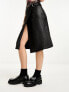 Weekday Oda faux leather midi skirt with belt and hardware details in black