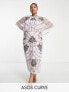 Фото #1 товара ASOS DESIGN Curve blouson midi dress with art nouveau embellishment in lilac