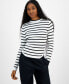 Juniors' Striped Crewneck Long-Sleeve Sweater