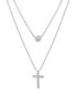 ფოტო #1 პროდუქტის Double Layered 16" + 2" Cubic Zirconia Solitaire and Cross Chain Necklace in Sterling Silver