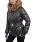 Фото #3 товара Women's Shine Belted Faux-Fur-Trim Hooded Puffer Coat