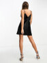 Miss Selfridge Petite satin swing mini slip dress in black