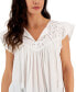 Фото #3 товара Women's Mixed-Media Lace-Trimmed Top, Created for Macy's