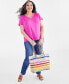 ფოტო #1 პროდუქტის Style & Co Plus Size V-Neck Smocked-Shoulder Short-Sleeve Top, Created for