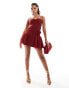 Фото #4 товара ASOS DESIGN cotton twill super mini dress with georgette shirred skirt overlay in red