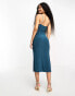 ASOS DESIGN Petite gold trim cut out cami midi dress in petrol blue