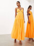 Фото #3 товара ASOS EDITION ruched gathered waist chiffon cami maxi dress in clementine