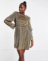 Фото #2 товара Missguided padded shoulder plisse mini dress in gold